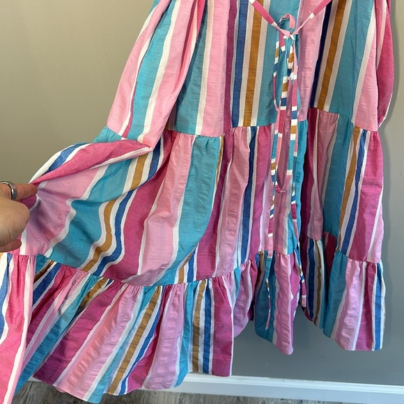 Lemlem Striped Jima Sweepy Banu Midi Summer Aqua Pink Blue Dress Size Medium - Picture 6 of 15